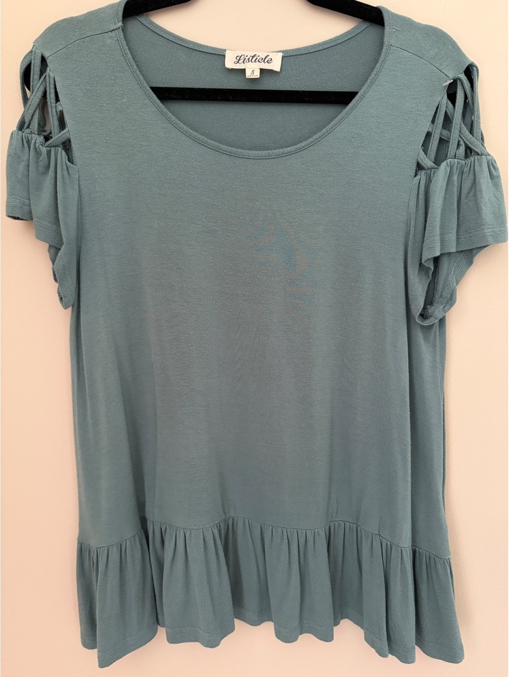 100% Cotton S Listicle teal distressed top